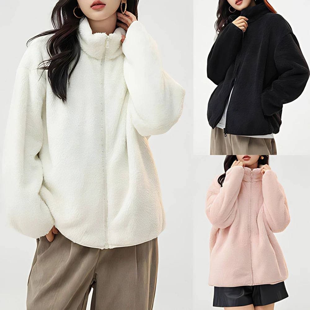 Winter Fleece Coat Women Coral Fleece Zipper Thickened Warm