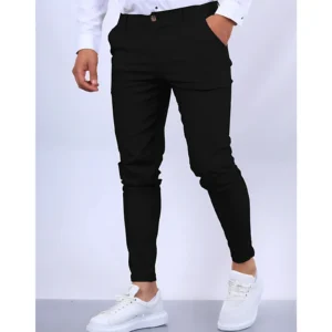 Men’s Solid Textured Slim Fit Casual Trousers