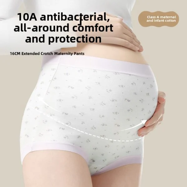 High-Waist Maternity Cotton Underwear with Plant Print