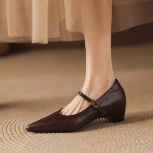 Women's Pointed-Toe Chunky-Heel Leather Shoes