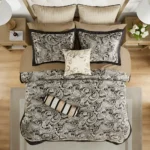 12 Piece Comforter Set with Cotton Bed Sheets Black Queen