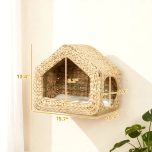 Wall Mounted Cat House, Cat Wall Furniture, Cat Wall Shelf with Washable Cushion, Natural
