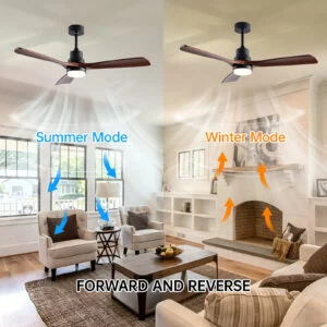 52″ Wooden Ceiling Fans with Lighted Remote Control, Indoor Outdoor Wooden Ceiling Fan, Outdoor Modern Ceiling Fan with 3 Fan Blades for Patio, Living Room, Farmhouse, etc (Black + Walnut)