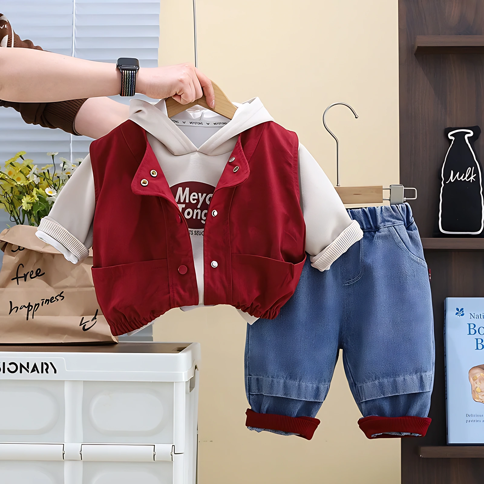 Boys Hooded Vest, Top and Trousers 3-Piece Set