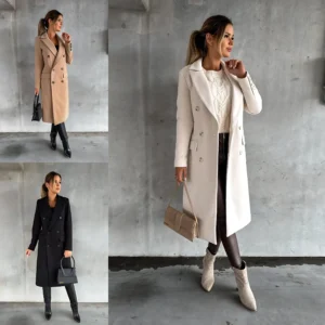 Simple Long-sleeved Double-breasted Woolen Outerwear