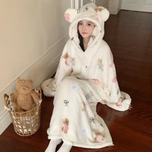 Plush fleece outerwear nightgown