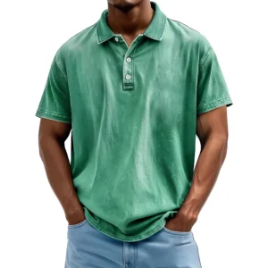Men’s Retro Washed Pure Cotton Casual Versatile Short-Sleeve Button-Down T-Shirt
