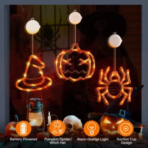 Pack Halloween Window Light Spider Witch Hat Pumpkin with Or