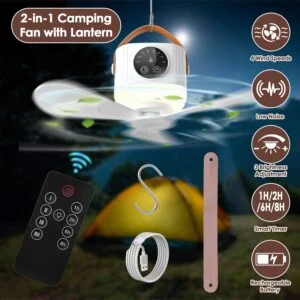 Rechargeable Tent Ceiling Fan with Light