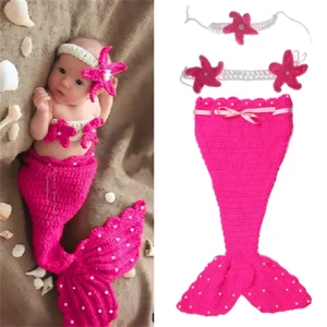 Baby Newborn Mermaid Knitted Sleeping Bag 3-Piece Set
