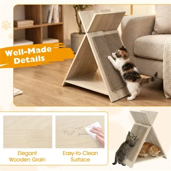 Multi-Functional Cat Scratcher – 18.5″x12″x21″, Scratching Surface, Tunnel & Wooden Lounge