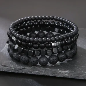 Punk Style Men's Natural Stone Bracelet Set
