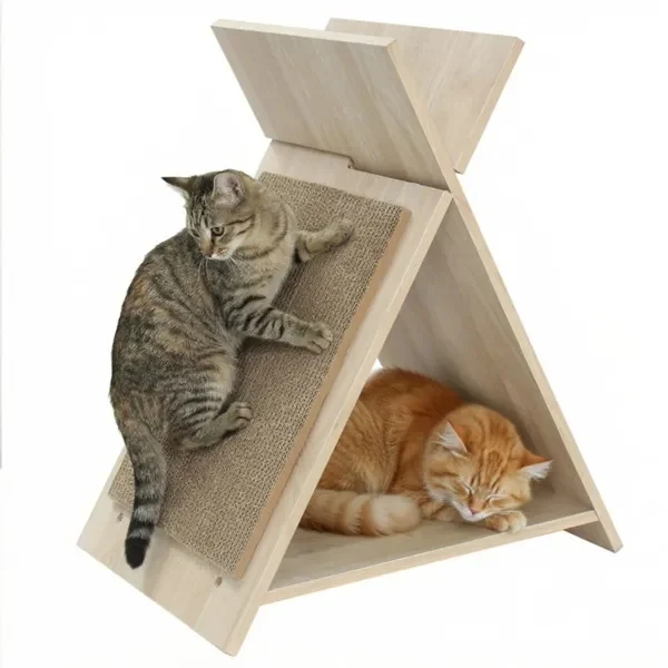 Multi-Functional Cat Scratcher – 18.5″x12″x21″, Scratching Surface, Tunnel & Wooden Lounge