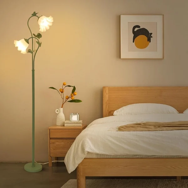 Flower Floor Lamp For Living Room, Vintage Floor Lamp With 2 LED 5W Blubs, Foot Switch, Green Standing Lamp With Acrylic