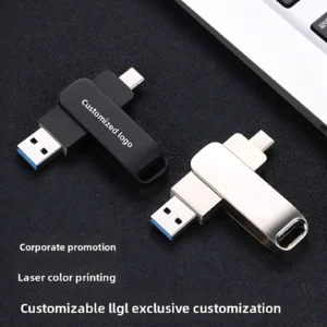 Metal Rotating USB Flash Drive with Dual Interface