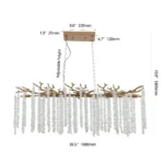 39-inch Modern Golden Pendant Light with Cascading Crystal S