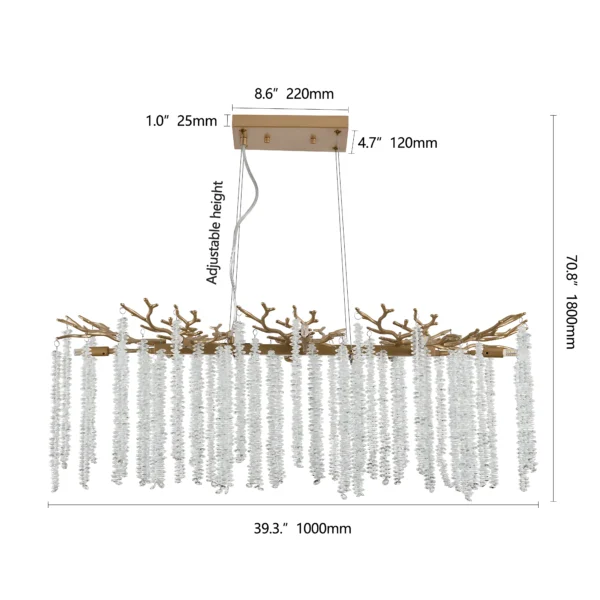 39-inch Modern Golden Pendant Light with Cascading Crystal S
