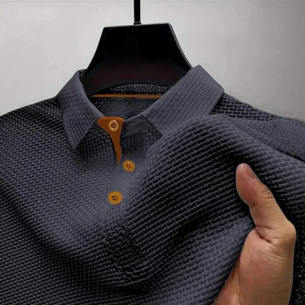 Ice Silk Short-Sleeved T-Shirt Men’s Shirt Collar Summer Pure Color