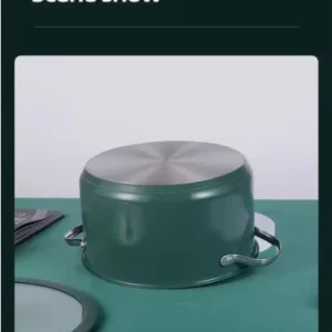 4pcs Stainless Steel Ceramic Coated Pot Set, Including 1 Milk Pot, 2 Stockpots, 1 Non-stick Pan, 4 LIDS And 1 Steamer Green