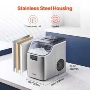Portable Countertop Ice Maker 45Lbs/24H Self-Cleaning With Scoop Basket Home Bar