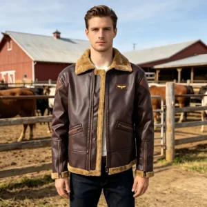 Men’s synthetic fur-coated jacket with long sleeves and faux fur outerwear