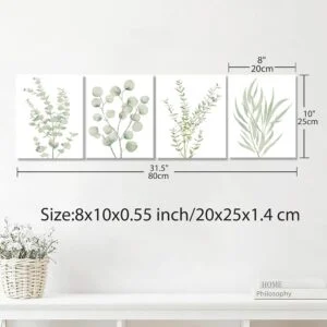 4PCS 8X10in,Botanical Plant Canvas Wall Art, Framed Boho Wall Decor For Bathroom, Minimalist Aesthetic Bedroom Wall Art