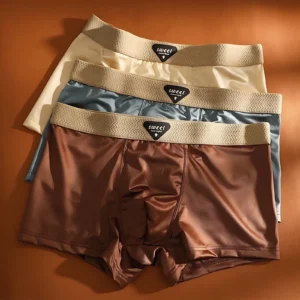 Men’s Ice Silk Boxer Briefs Breathable Solid Color Mid-Waist Underwear