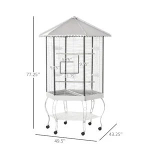 77″ Flight Bird Cage Hexagon Covered Canopy Portable Aviary With Storage