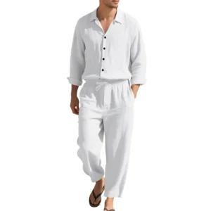 Men’s Linen Casual Shirt and Trousers Set