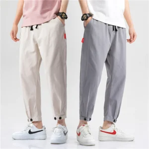 Straight Trousers Loose Linen Cropped
