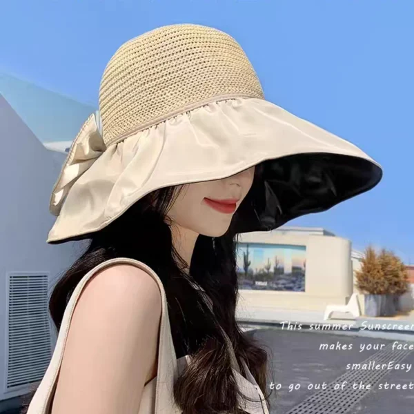 Foldable Wide Brim Sun Hat with Bow