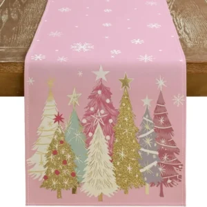 Christmas Table Runner 13x72 Inch, Xmas Trees Snowflakes Holiday Decorative Farmhouse Table Decoration For Kitchen Dinning,