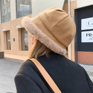 Women’s Fleece-Lined Letter Embroidered Fisherman Hat