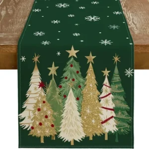 Christmas Table Runner 13x72 Inch, Xmas Trees Snowflakes Holiday Decorative Farmhouse Table Decoration For Kitchen Dinning,