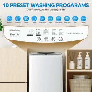 Portable Washing Machine, 7.7 Pounds, Fully Automatic Compact Model, Stainless Steel Tub, 10 Washing Modes, LED Display Screen