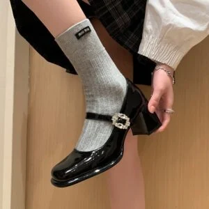 Women's Patent Leather Mary Jane Shoes with Rhinestone Buckle