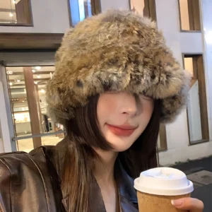 Women’s Rabbit Fur Winter Warm Knitted Hat