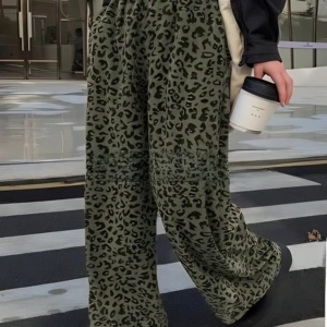 Spring and Autumn Leopard Print High-Waisted Printed Straight Leg Casual Pants
