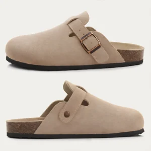 Genuine Leather Slip On Mules Wide Toe Comfort Casual Shoes