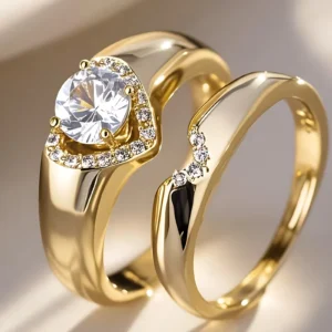 Platinum Plated Heart Shape Couple Ring