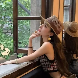 French Hollow-Out Straw Sun Hat for Women