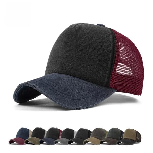 Color-blocked distressed hat