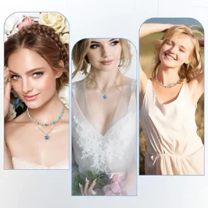 Blue Butterfly Necklace for Women Layered Necklace with Beaded Chain Silver Necklace with Dainty Pendant Jewelry Sets for Trendy Fashion Accessories Gifts for Birthday Mothers Day