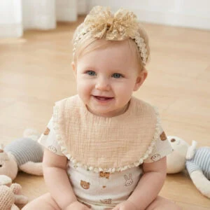 Cotton Baby Bib and Bow Headband Set