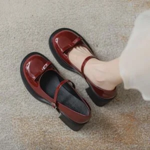 Women's Leather Buckle Heel Shoes