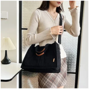 Stylish Corduroy Tote Bag Japanese “Mori-style” Large-Capacity Shoulder Bag