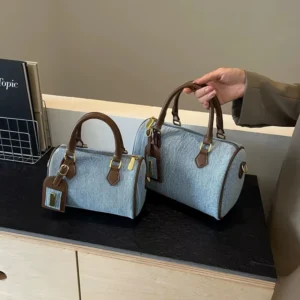 Wholesale New Denim Women’s Handbags Fashion Light Lady Casual Cylinder Bags Luxury Design Purses for Girls