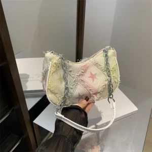 Stylish and casual gradient star denim chain crossbody/shoulder small square women’s bag