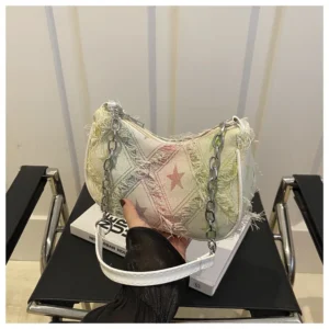 Gradient Star Denim Chain Crossbody Bag