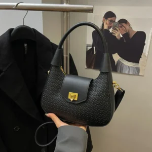 Textured underarm bag for women unique woven crescent shape fashionable retro crossbody bag